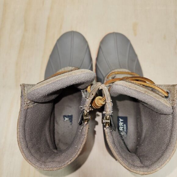 Sperry Saltwater Rain Gray Tan Pink Waterproof Rubber Duck Boot Women's 5.5 - Picture 8 of 10